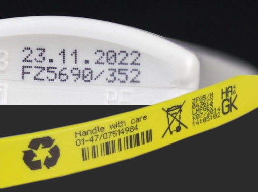 Ukázka průmyslového značení produktem Inkdustry Code Cube XL Ink Jet (CIJ)